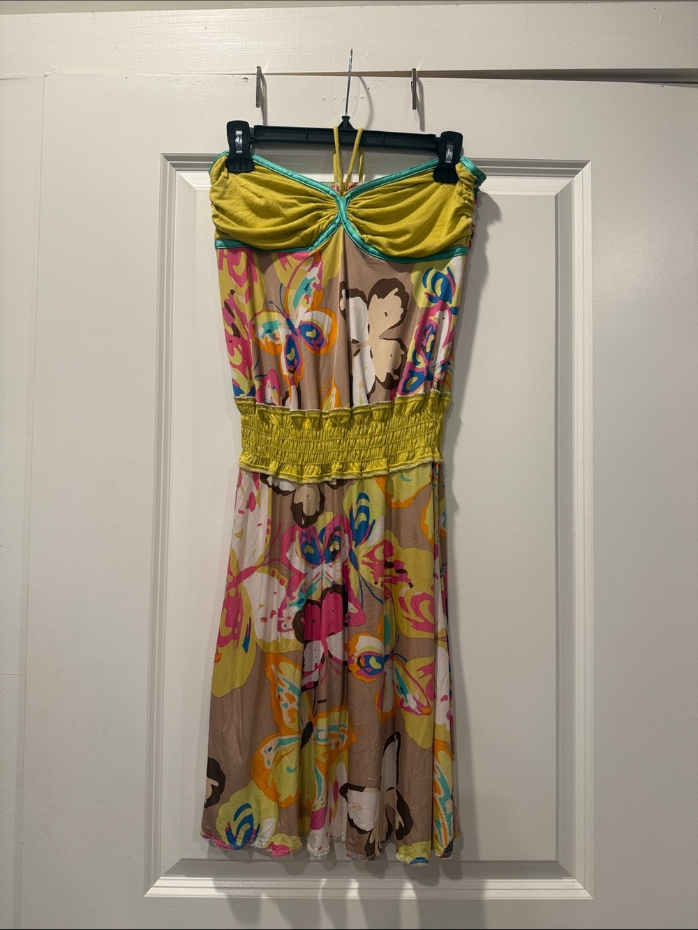 Y2K early 2000’s vintage butterfly BCBGirls Yellow Multicolor Floral Mini Dress